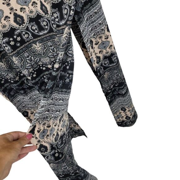 Romeo + Juliet Couture Womens Boho Kimono Duster Sz M Black Paisley Long Slits - Picture 9 of 14